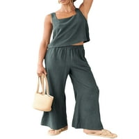 Eyicmarn ženske ljetne odjeće solidne boje CAMI vrhovi elastične bend široke pantalone za noge