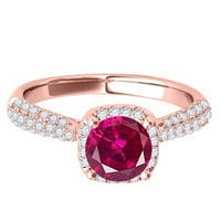 Aonejewelry 1. ct. Halo prekrasan dizajn stvorio je rubin i dijamantni zaručni prsten u 14K solidne ruže zlato