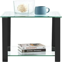 Stakleni krajnji sto, bočni stol sa 2-nivoom skladištenjem, stolom za kavu s kutijom od nehrđajućeg