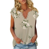 Ljetna modna casual boho cvjetni print casual majica s kratkim rukavima V rect tipke bluza za žene u