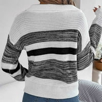 Ženske pad džempera v izrez dugih rukava blok u boji prugaste ležerne pletene pulover džemper za žene