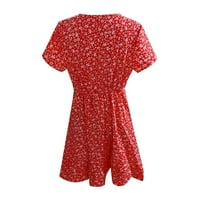 Hanas vrhovi modni ženski ljetni V izrez casual modne tiskane haljine crvene xl