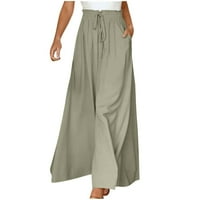 Ženske ljetne casual široke noge joge hlače labavi šifon elastični džepovi za strugu Culottes cijan
