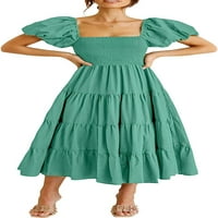 Singreal ženska ležerna ljetna midi haljina natečene kratke rukave s kratkim rukavima nagnute kratke