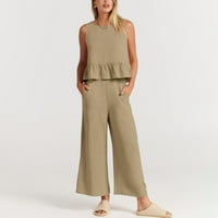 LisingTool posteljine ženske ljetne odjeće bez rukava ruffle spremne gornje i široke hlače za noge set