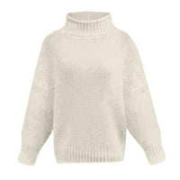 Smanjeni ženski džemper pletiv okrugli dekoltev pulover džemper od punog boja, dugih rukava s dugim