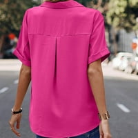 Ženski gumb down majica kratkih rukava V izrez COLLARED bluza Ležerne prilike sa labavim motovima sa