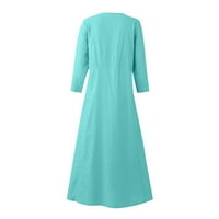 Stabilne ljetne haljine za žene Ženska modna casual Solid Color rukav pamuk posteljina Džepna haljina