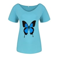 TUNIC-ovi za žene Loongewear Tip Tops Tip Dye Style T-majice Pismo za ispis Torp za odmor Grafički majica