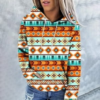 Juebong ženski zapadni etnički stil print Aztec pulover sa džepom, kaubojsko rubnu s kapuljačom s kapuljačom,