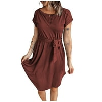 Maxi haljine za ženske ljetne V-izrez Dugme s kratkim rukavima, puna boja sa rukom rukom povremena haljina