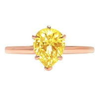 1. CT sjajan kruški izrez simulirani žuti dijamant 14k Rose Gold Solitaire prsten SZ 6