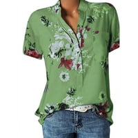 Ženske kratkih rukava Ležerne majice V Vrući izrez Tee Labav udobna bluza tunika Lagana slatka zelena