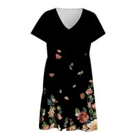 Ženske haljine casual midi modni ljetni casual v-izrez Friral Print kratkih rukava Labava haljina Proljeće ljetne haljine za žene Blackl