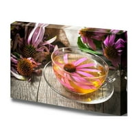 Platno ispisuje zidnu umjetnost - i dalje životni šalicu Echinacea čaja na drvenim stolom