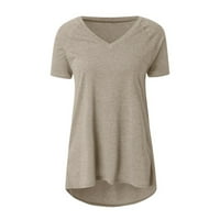 Tkinga moda ženske bluze casual košulje s kratkim rukavima s kratkim rukavima, izrez Pleased Tops Khaki