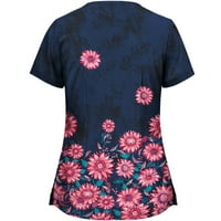 Ženski vrhovi bluza cvjetni kratki rukav Ležerne prilike za žene Ljeto okrugle dekolte majice Navy 3xl