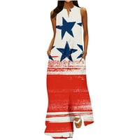 Vremenske patriotske plažne zvijezde Stripes haljina ljeta 4. jula Američka zastava Štampani džep Toku,
