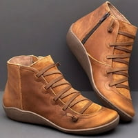 Čizme za žene ravne kožne retro čipke bočne patentne patentne patentne cipele cipele