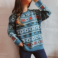 Prodaja ženske padajuće džemper casual dugi rukav božićni grafički grafički print okrugli vrat pleteni