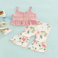 Seyurigaoka Toddler Kids Girls Outfits, puna boja pletena rebrasti puni bez rukava + cvjetni set hlača