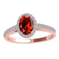 Aonejewelry 1. ct. TTW dijamantski i ovalni oblikovani Garnet prsten u 10K ružičastog zlata