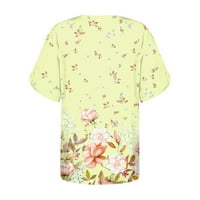 Feternal Womens Ljetni vrhovi V izrez Print T majice Kratka rukava Majica Casual Side Split Tunic TOP