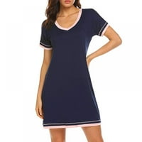 Haljina za spavanje s kratkim rukavima za žene V izrez Color Contrast Tee Sleephirt Comfy pidžama Sleep