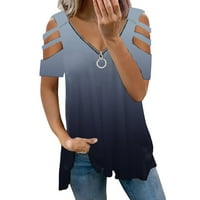Ženska modna gradijentna tiskani patent zatvarač sa ramenom majica kratkih rukava Srednje kratke ženske