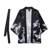 Ljetni japanski pet bodova rukavi Kimono Muške i žene Cloak Jacke Top bluza crna l