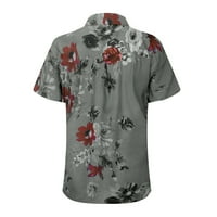 Cleance Žene vrhovi Ljetni kratki rukav sa majicama za cvijeće gumba Tamno siva XL