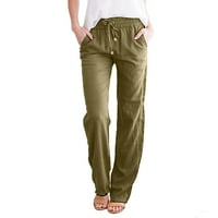 Ravne čvrste elastične hlače duge posteljine za vuču ženske struke pamučne pantalone