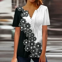 Caveitl vrhovi za žene, ženska modna casual tiska Okrugli izrez Labavi majica kratkih rukava Top bluza