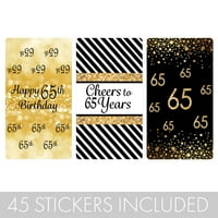 Crni i zlatni 65. rođendanski vaši zamotači za rođendan - naljepnice