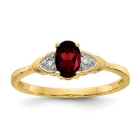 Čvrsti 14K žuto zlatni dijamant i simulirani Garnet prsten - veličina 4