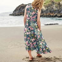 Ljetne haljine za žensku dužinu bez rukava dužina modnog otiska maxi plaža Halter haljina siva m