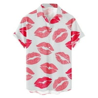 Hanas muški stil za Valentinovo tiskali su kratki rukav labav gumb Ležerna majica Pink XL