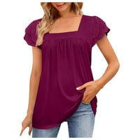 Ljetni vrhovi za žene labave majice Ženska ljetna četverokutna boja Čvrsta boja Dvostruka bluza s dvostrukim