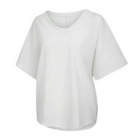 Žene Zapadne košulje Ljetna modna majica lagana bluza pamučna posteljina TEE CREW izrez kratki rukav