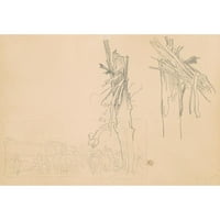 John Singer Sargent crni moderni uokvireni muzej umjetnički print pod nazivom - dva razbijena stabla;