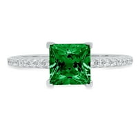 1.66ct Princess Cut zeleni simulirani smaragd 14k Bijelo zlato Graviranje Izjava bridalne godišnjice