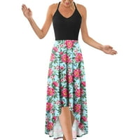 Halter haljine za ženske ženske bez rukava casual cvjetna tiskarska plaža Long Maxi labava haljina