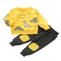 Canrulo Toddler Baby Boy Outfits Postavljaju dinosaurske vrhove THORTS + Jogger Hlače žute 2- godine