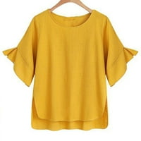 Onhuon Plus kratka majica Majica Solid Top bluza Slobodne ležerne posteljine pamučne žene ženska bluza