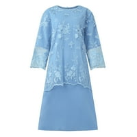 Ljetne haljine za žene okrugli dekolte Dužina koljena modna makala od tiskane rukave plaže Plava L