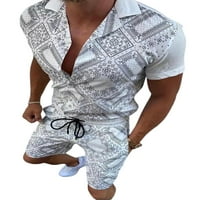 GLONME MENS Striped Print Leisure Dvije trenerke Postavite modne sportske odjeće sa džepom ljetne havajske
