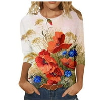 Cleance Womens Ljetni vrhovi rukave cvjetna bluza Ležerne prilike za žene Bluzes Crew vrat moda, crvena,