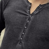 Podplug modni muški vrhovi dugih rukava, mušku pamučnu košulju - V-izrez sa tipkama Placket Plain Casual