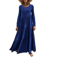 Miayilima Ljetne haljine za žene labave suknje s dugim rukavima sa okruglim vratom i asimetričnim ležaljkama