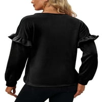 Žene casual labav duks ruffle dugih rukava bluza bluza Crew vrat čvrsti vrhovi majica